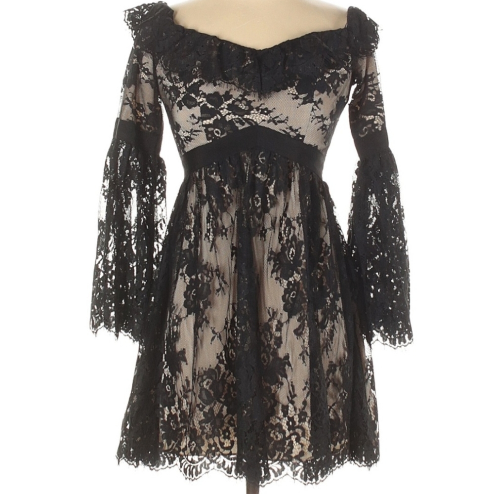 Majorelle black beige lace off the shoulder dress